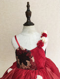 Marron Fluffy Gown With Handmade Roses