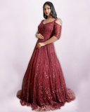 Maroon Netted Sequin Gown