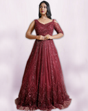 Maroon Netted Sequin Gown