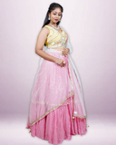 Yellow & Pink georgette lehenga with sequin raw silk blouse