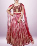 Maroon with gold tube work georgette lehenga with patterned blouse