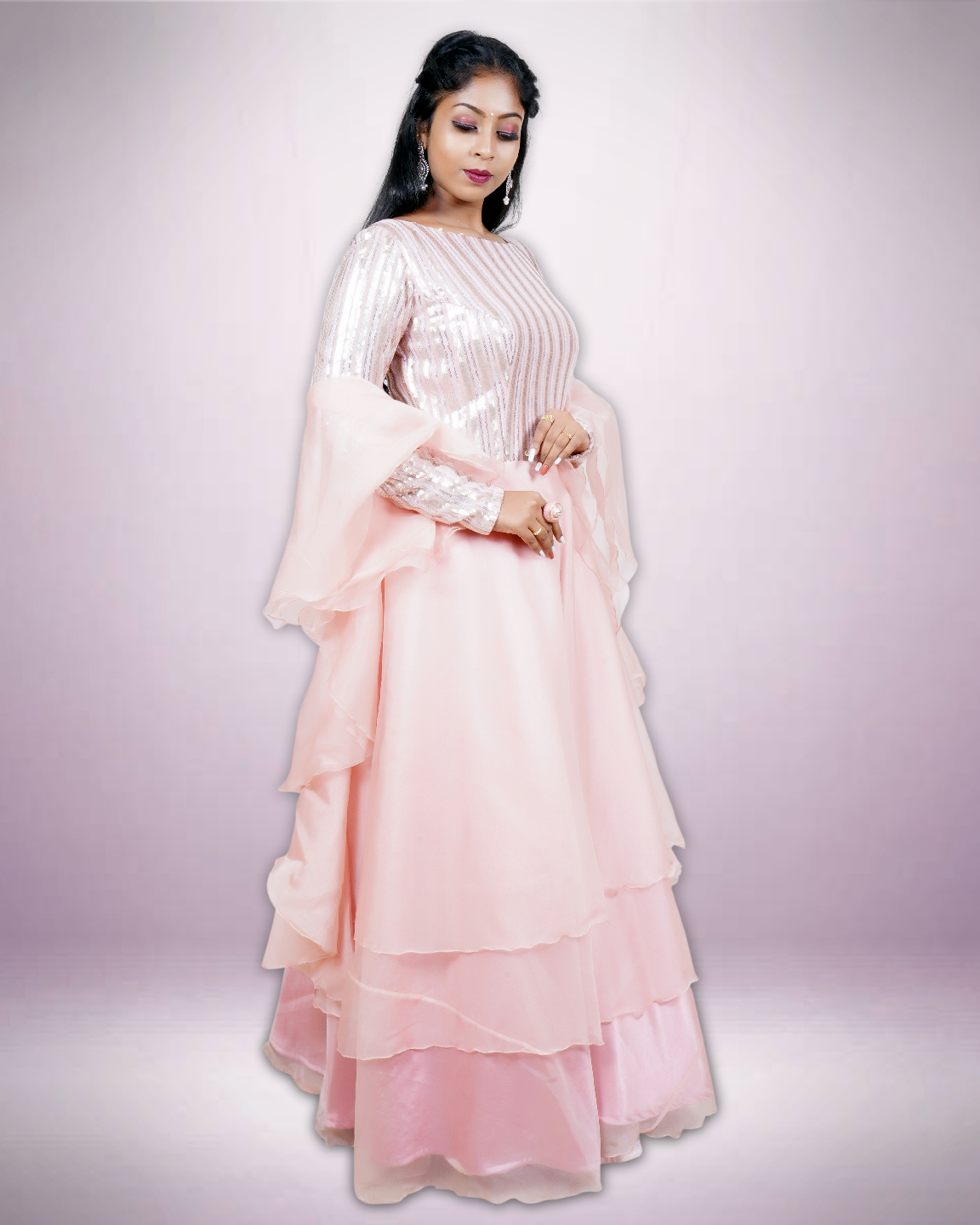 Pink organza sequin gown