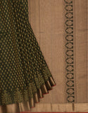 Olive Green Kanjeevaram Silk Saree With Copper Zari