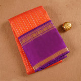 Orange & violet Kanjeevaram Silk Saree with Gold Zari
