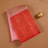 Pink & Red Kanjeevaram Silk Saree with Gold Zari