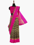 Black with pink color and floral design soft silk