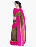 Black with pink color and floral design soft silk