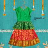 Green with Misty orange color pattu pavadai sattai