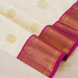 Half white and peacock zari motif with sizzling pink blouse kanchipuram silk saree
