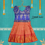 Bold blue with brick's color pattu pavadai sattai