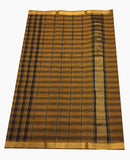 Oil mustard with black checked cotton sarees
