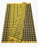 Lemon yellow with blue color checked cotton saree