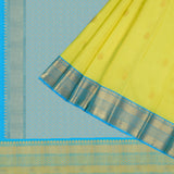 Lemon yellow in zari butta's with turquoise blue color blouse kanchipuram silk saree