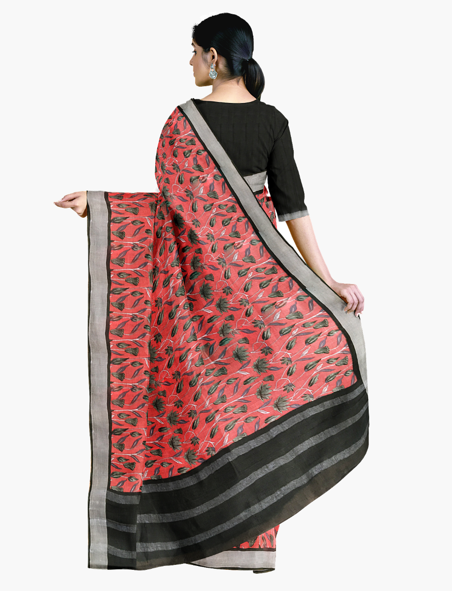 Red's maroon and black colored linen saree
