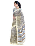 Half white color with floral printed linen saree