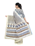 Half white color with floral printed linen saree