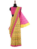Yellow color with floral patterns silk saree