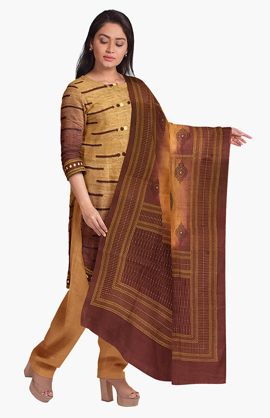 Brown color with self color dupatta salwar kameez material