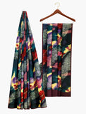 Multicoclor with contemporary pattern printed silk saree