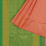 Peach with green and gold zari butt's kanchipuram silk saree