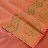Peach with green and gold zari butt's kanchipuram silk saree