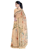 Peach with floral design printed linen saree
