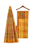 Yellow with floral design tussar silk saree