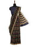 Black With Contrast Floral Pattern Silk Saree