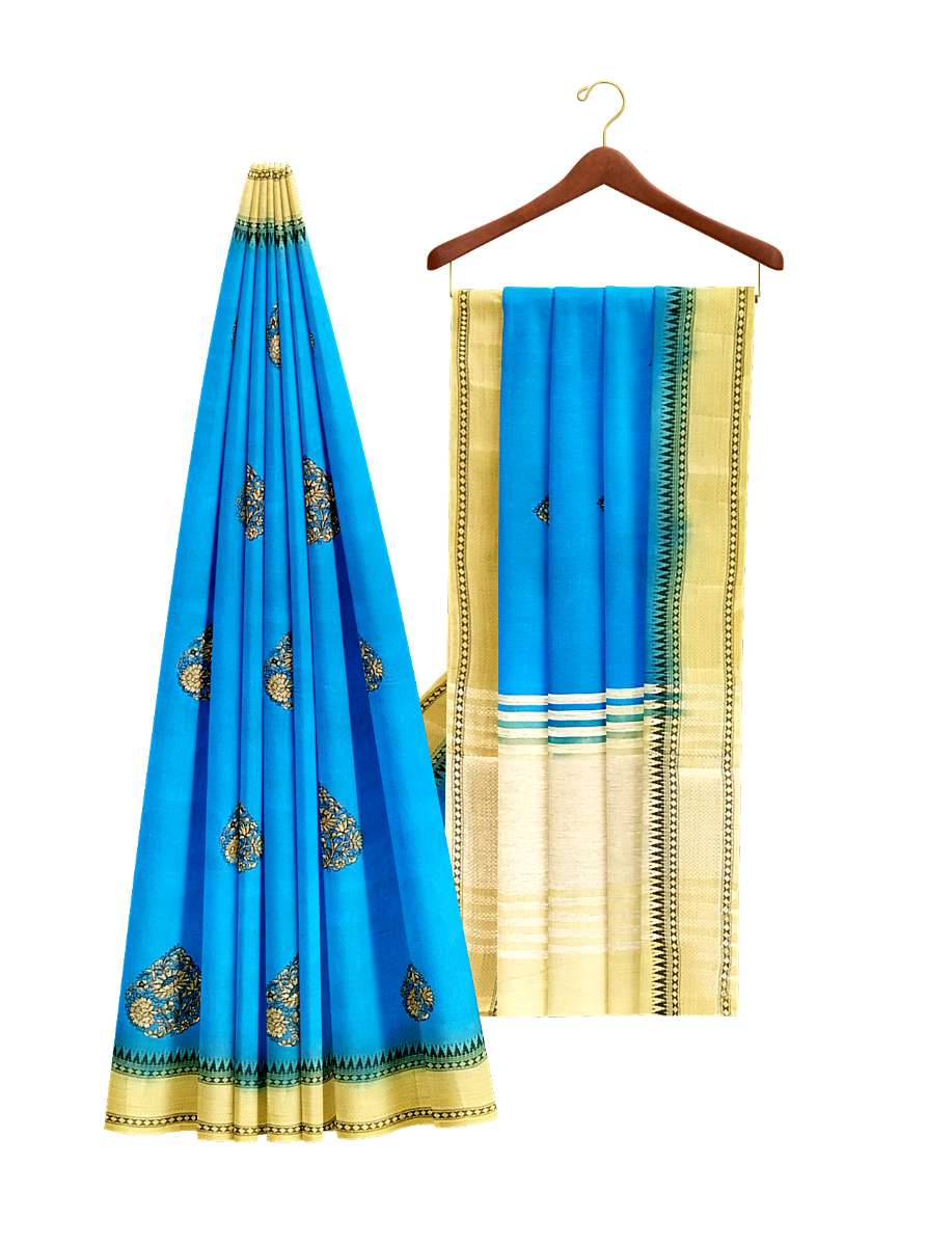 Blue with half white color casual saree