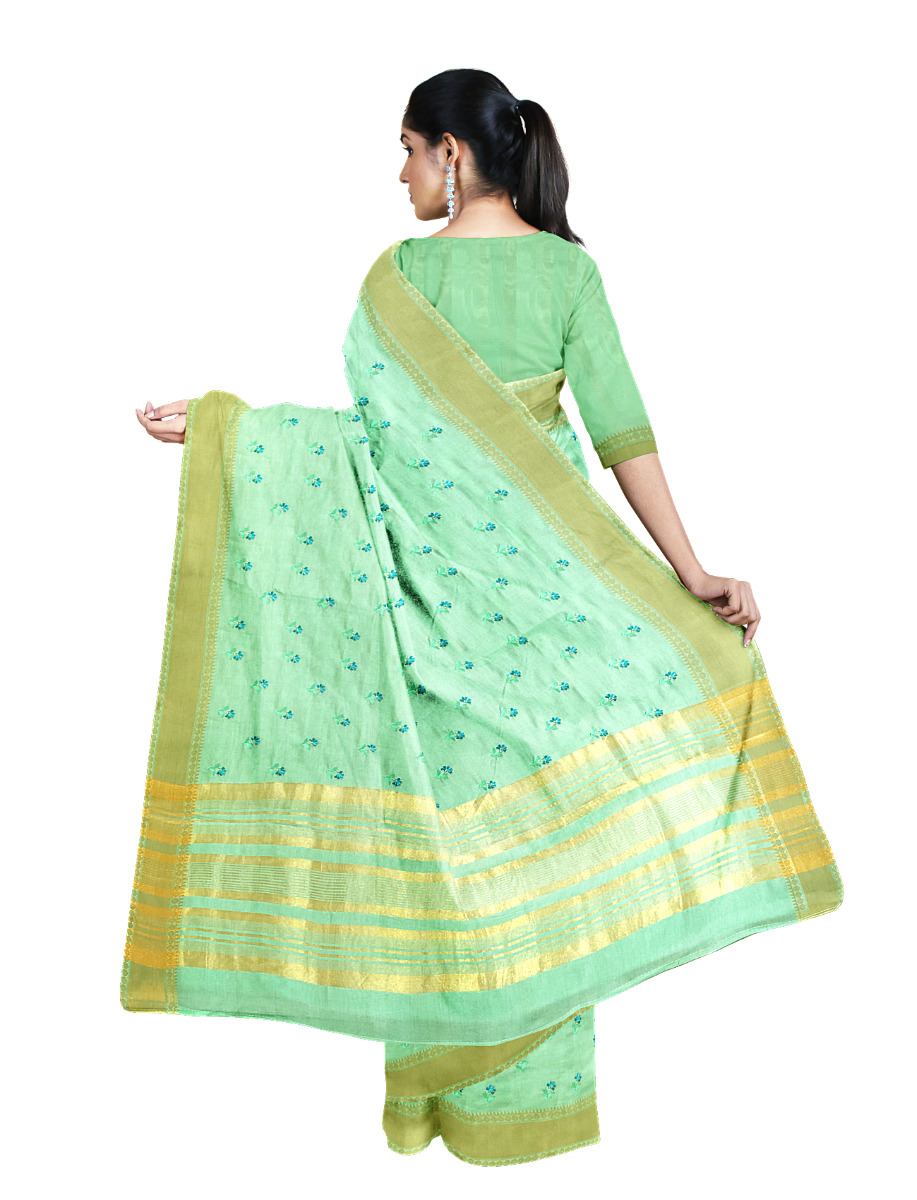 Green with embroidery work casual saree