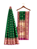 Forest Green And Zari Butta'S With Purple Blouse Casual Saree