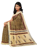 Cream with floral design and cream color blouse linen saree