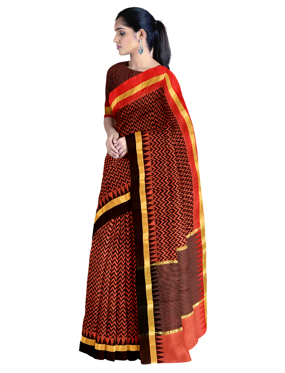 Brown Color With Zigzag Printed Casual Saree