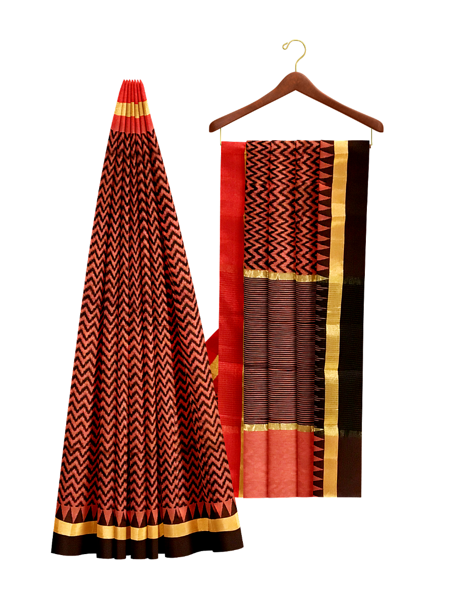 Brown Color With Zigzag Printed Casual Saree