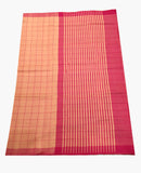 Yellow with red color checked cotton saree