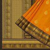 Mustard yellow with forest green blouse and zari motif kanchipuram silk saree