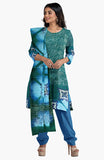 Peacock green color top with blue color dupatta salwar kameez material