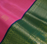 Pink with mustard shot color and green border kanchipuram silk saree