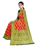 Red with green floral design and green blouse banaras saree